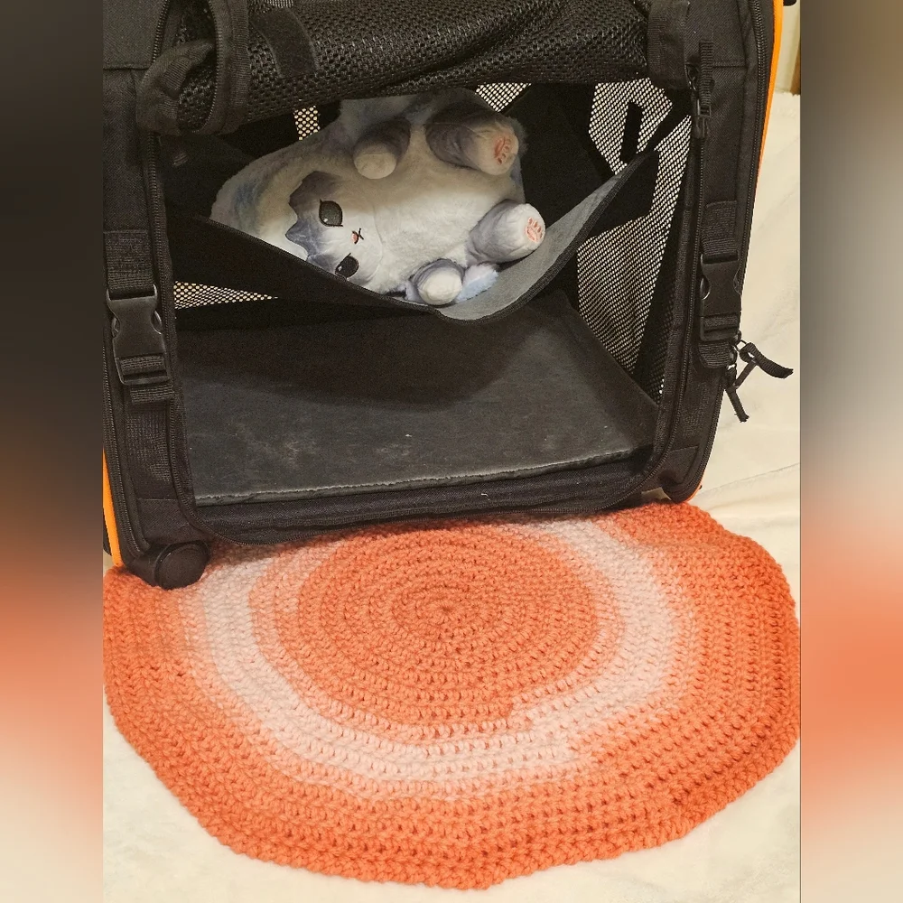 Handmade Crochet Round Pet Bed Or Kennel Rug In Salmon And Pink Ombre